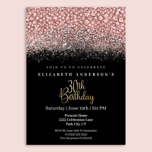Invitation Glamour Pink Jeweled Glitter 30th Birthday (Créateur téléchargé)