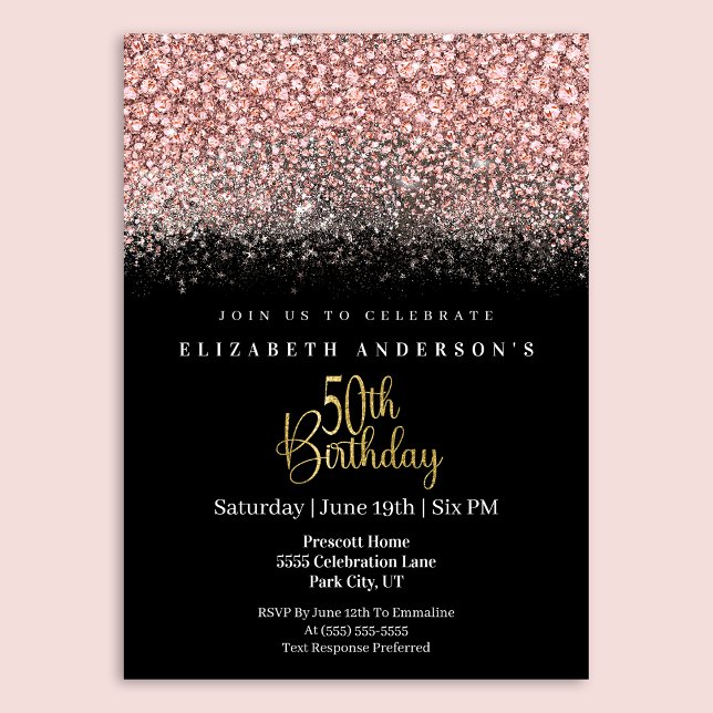 Invitation Glamour Pink Jeweled Glitter 50th Birthday (Créateur téléchargé)