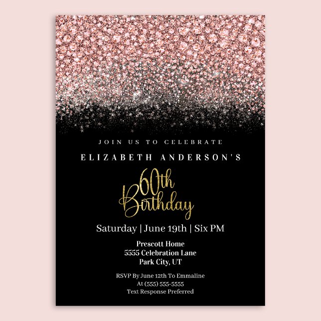 Invitation Glamour Pink Jeweled Glitter 60th Birthday (Créateur téléchargé)