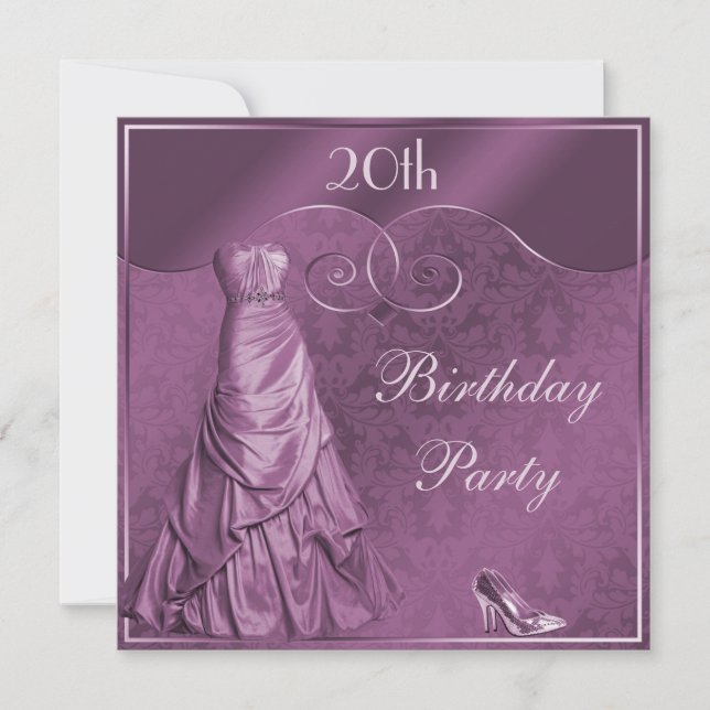 Invitation Glamour Purple Ball Gown fête ses 20 ans (Devant)