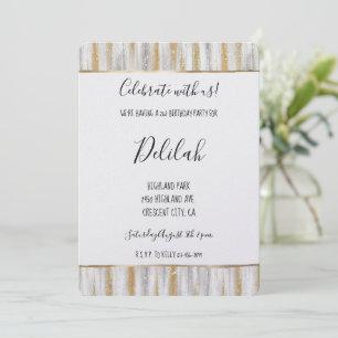 Invitation Glamour Rayures Argent Or Anniversaire