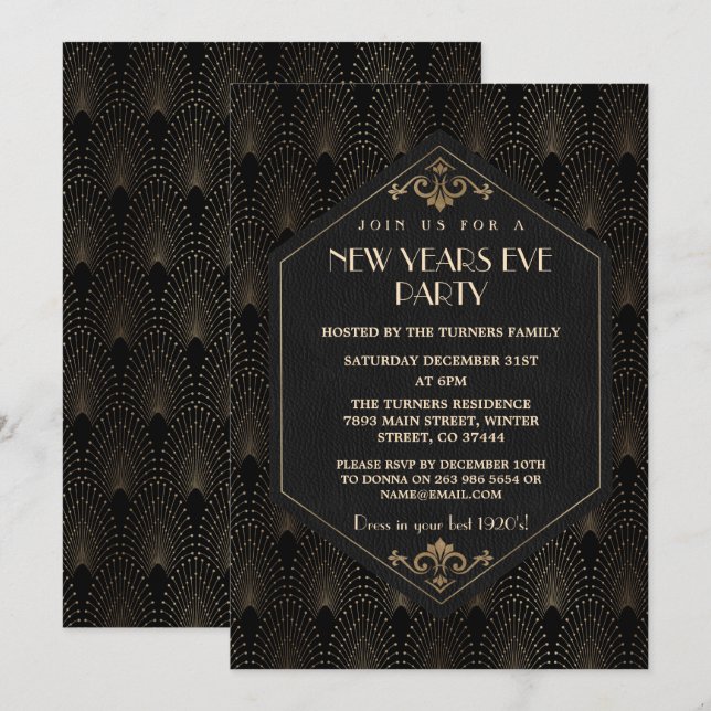 Invitation Glamour Roaring 20s Great Gatsby fête du Nouvel An (Devant / Derrière)