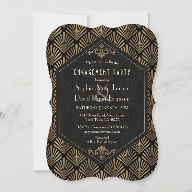 Invitation Glamour Roaring 20's Great Gatsby Fiançailles (Devant)