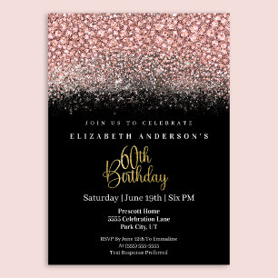 Invitation Glamour Rose Bijou Pailleté 60e Anniversaire