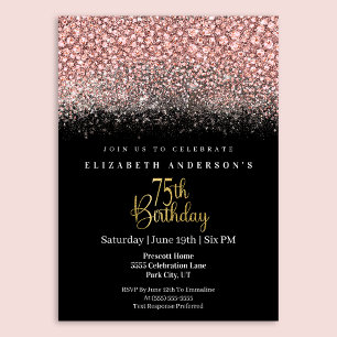 Invitation Glamour Rose Bijou Pailleté 75e Anniversaire