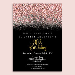 Invitation Glamour Rose Bijou Pailleté 90e Anniversaire
