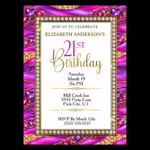Invitation Glamour Rose Gold Bijou Strata 21e Anniversaire