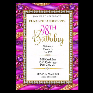 Invitation Glamour Rose Gold Bijou Strata 98e Anniversaire