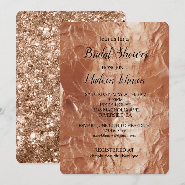 Invitation Glamour Rose Gold Glitter Fête de Mariage (Devant / Derrière)