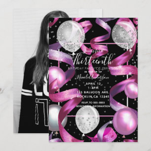 Invitation Glamour Rose Noir Argent Paillettes 13e Anniversai
