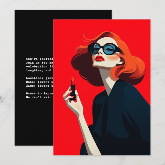 Invitation Glamour rouge gras (Devant / Derrière)