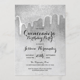 Invitation Glamour Silver épais Parties scintillant gouttes Q