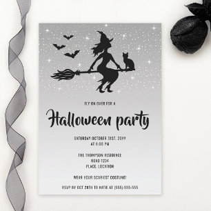 Invitation Glamour Sorcière Argent Et Black Halloween Party