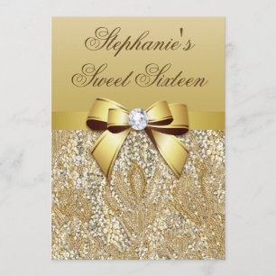 Invitation Glamour Sweet 16 Faux Gold Sequins and Bow