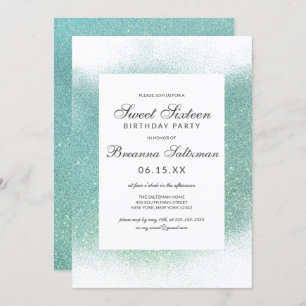 Invitation Glamour Turquoise Parties scintillant blanche Douc