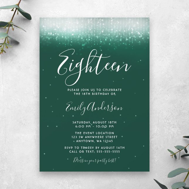 Invitation Glamour Vert Émeraude 18e Anniversaire (Créateur téléchargé)
