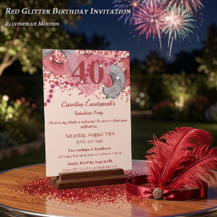 Invitation Glamour Vintage 40e Anniversaire Plumes Rouges Pai