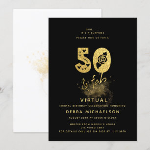Invitation Glamourux Anniversaire Virtuel 50 Ans Noir et Or
