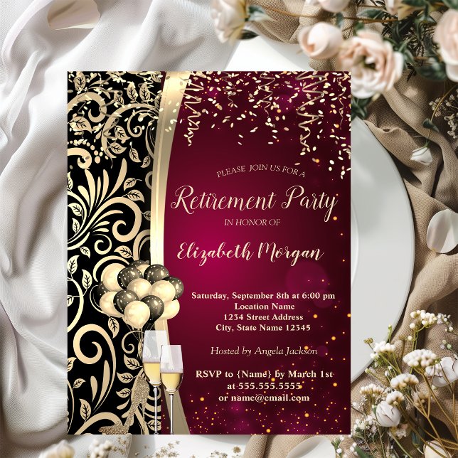 Invitation Glas à perles d'or, talons hauts, Retraite rouge (Créateur téléchargé)