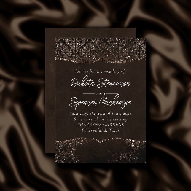 Invitation Glimmery Bronze Grunge | Riche Brown verre Damas (Créateur téléchargé)