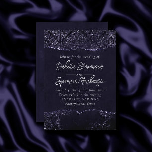Invitation Glimmery Indigo Grunge Midnight Purple Damask