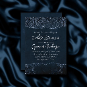 Invitation Glimmery Navy Grunge Sombre Sapphire bleu Damas