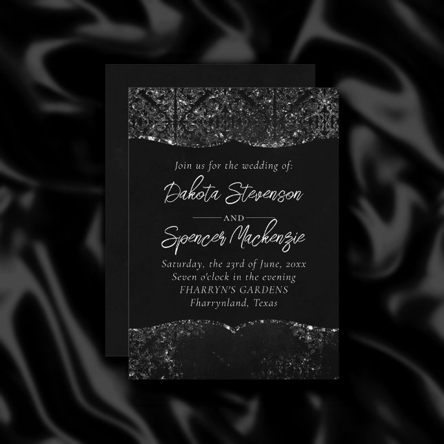 Invitation Glimmery Onyx Grunge | Tambour noir argenté (Créateur téléchargé)