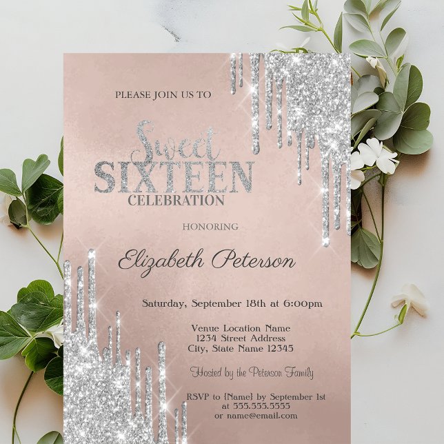 Invitation Glissantes de paillettes argentées modernes et coo (Créateur téléchargé)