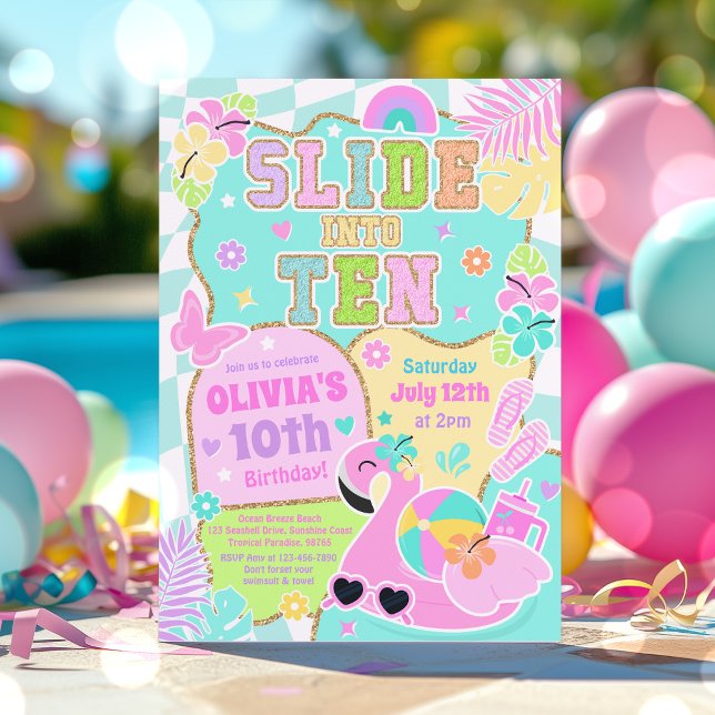 Invitation Glisser dans dix anniversaire de fille prépa fête  (Créateur téléchargé)