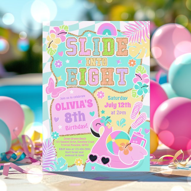 Invitation Glisser dans huit anniversaire de fille branchée f (Créateur téléchargé)