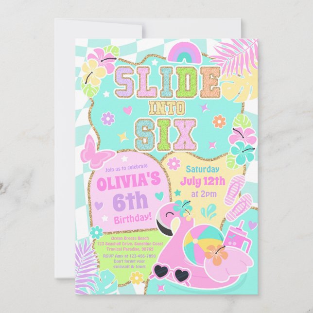 Invitation Glisser dans six fête d'anniversaire de fille bran (Devant)