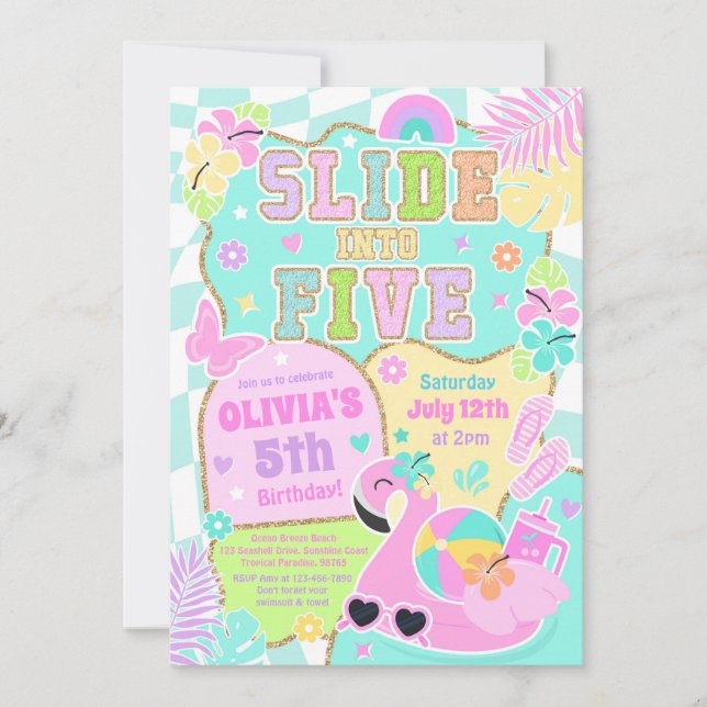 Invitation Glissez dans cinq fête d'anniversaire de fille BCB (Devant)