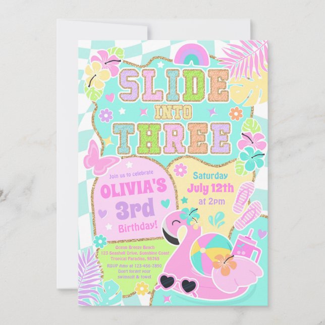 Invitation Glissez dans trois fête d'anniversaire de fille pr (Devant)