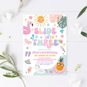 Invitation Glissez dans Trois Fête de Piscine Été 3e Annivers