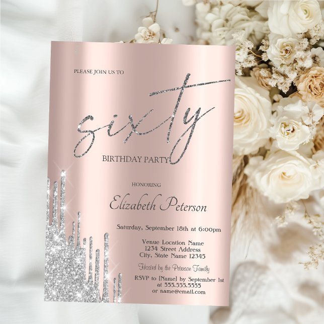 Invitation Glissière de paillettes argentées chic et rose gol (Créateur téléchargé)