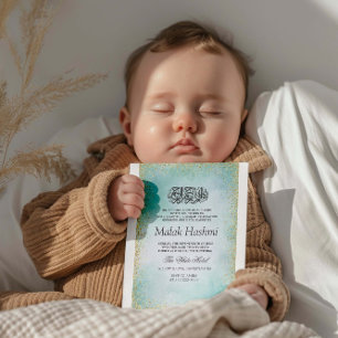Invitation Gliter Turquoise moderne Aqiqa Aqeeqah islamique