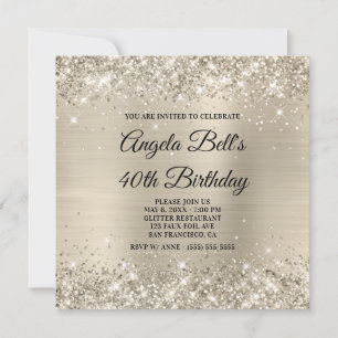 Invitation Glittage Champagne Shimmer Foil Fancy Monogramme