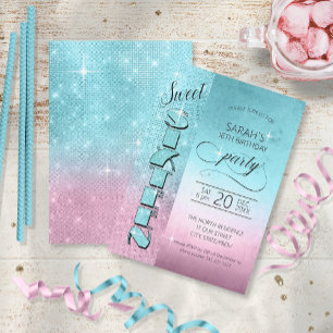 Invitation Glitter and Shine Sweet 16 Teal/Pink ID675