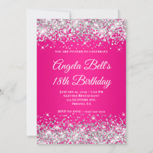 Invitation Glitter Argent Ombré Rose Chaud 18e Anniversaire