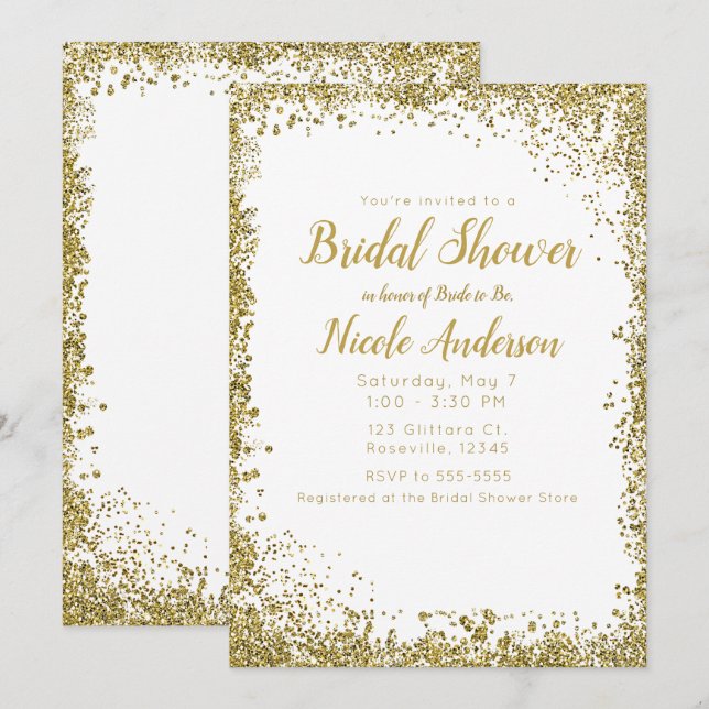 Invitation Glitter Argenté Blanc Mariage Moderne et Élégant (Devant / Derrière)