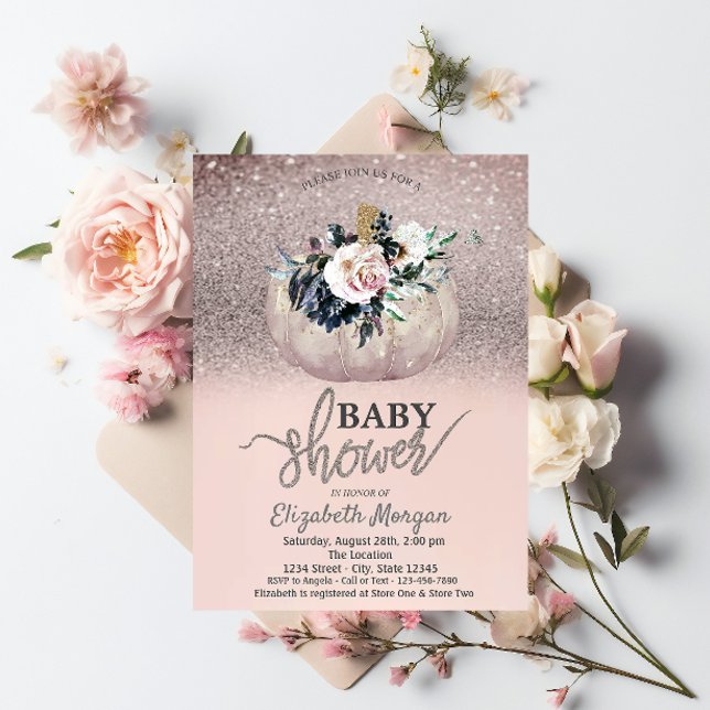 Invitation Glitter Bokeh, Baby Shower Citrouille Florale  (Créateur téléchargé)