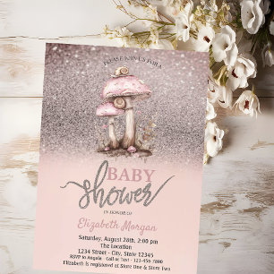 Invitation Glitter Bokeh, Champignons Escargots Baby Shower