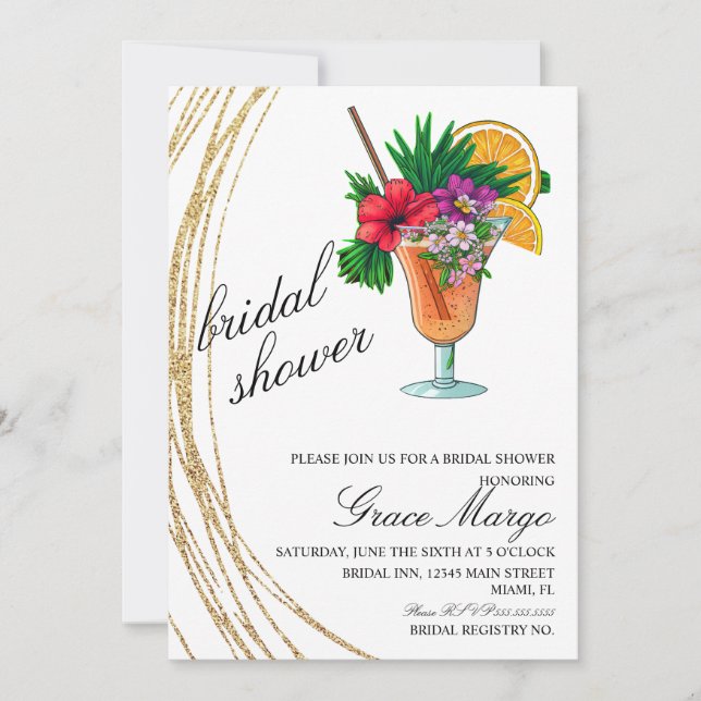 Invitation Glitter Cocktail Mariage sous forme d'aquarelle  (Devant)
