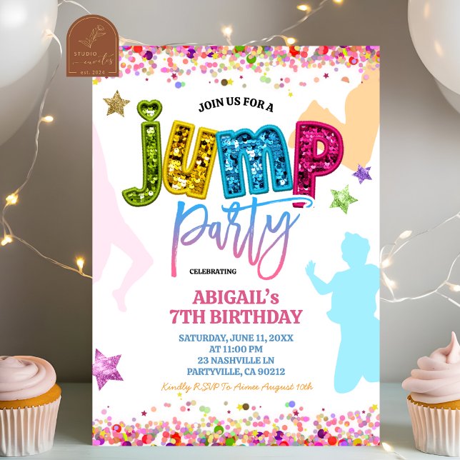 Invitation Glitter Colorful Jump Birthday (Créateur téléchargé)