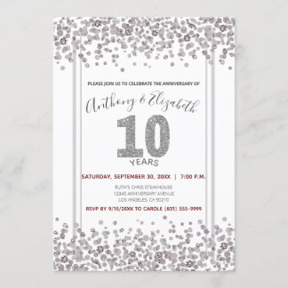 Invitation Glitter de confettis argentés pour 10e anniversair