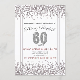 Invitation Glitter de confettis argentés pour les 60 ans de m