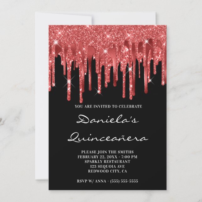 Invitation Glitter de couleur rouge foncé en feuille d'alumin (Devant)