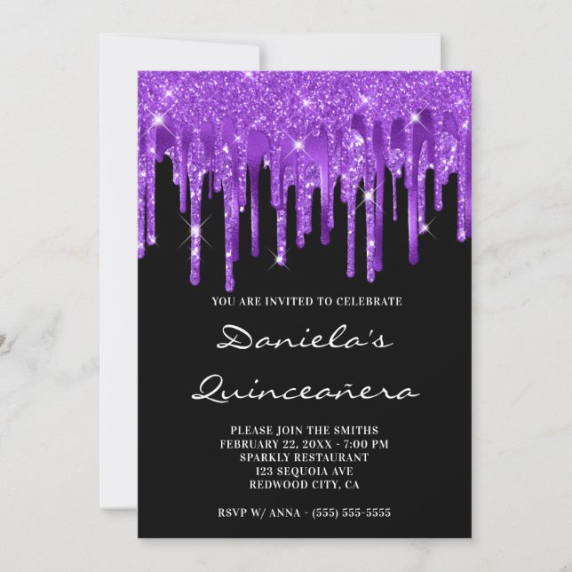Invitation Glitter de feuille d'aluminium violet royal qui dé (Devant)