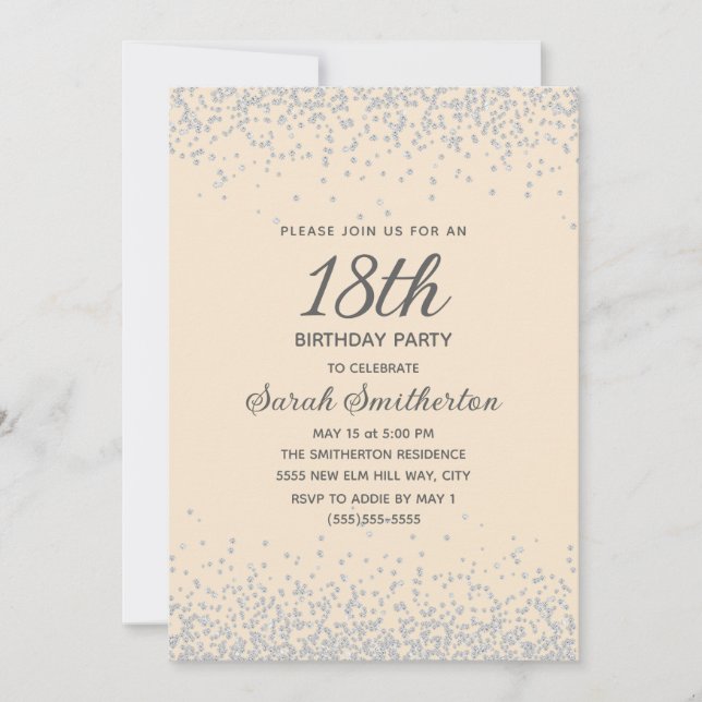 Invitation Glitter Diamant Argent Jaune 18e Anniversaire (Devant)