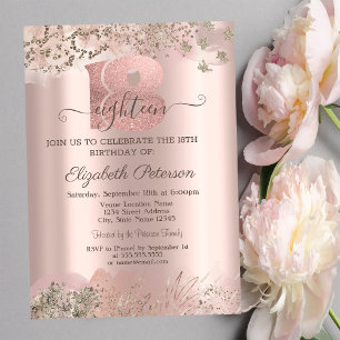 Invitation Glitter Diamonds Bordure Rose Gold 18e Anniversai